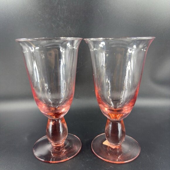 MIKASA Glass Tall Pink Glasses Cups Made In Mexico Goblet Drinking Glasses Set 2 - Picture 8 of 11